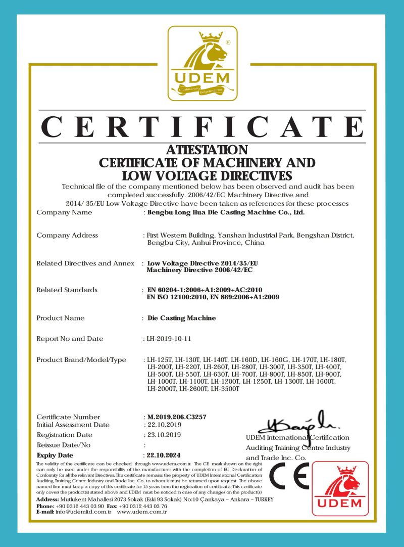 Longhua-Druckgussmaschine CE-Zertifikat